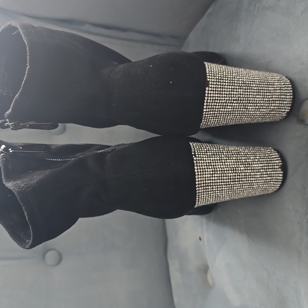 Black Booties Jeweled Rhinestone Heel - Picture 5 of 5